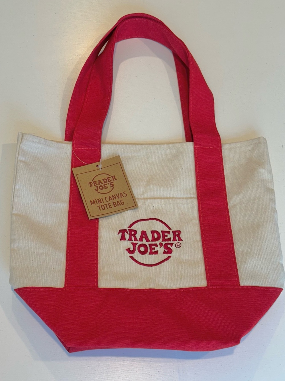 Trader Joe's Mini Canvas Tote in Red and Cream